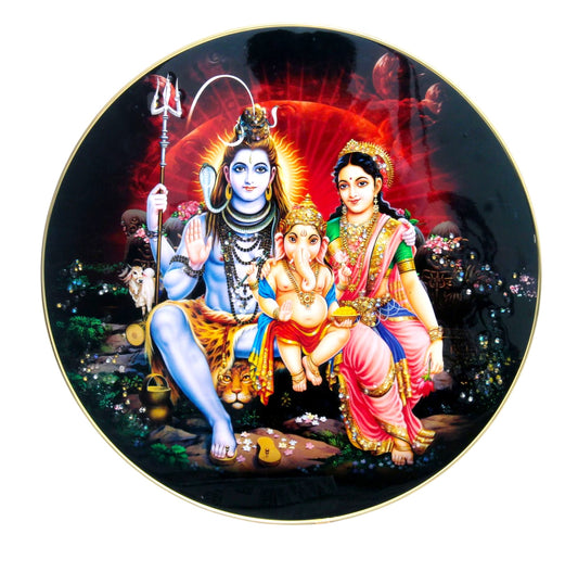 LORD SHIVA FAMILY Photo with Frame , The Art of Bahulprema ,  ( Stone Work Photo Frame ). Art of Luxury   SIZE - 40.64 X 40.64 CM