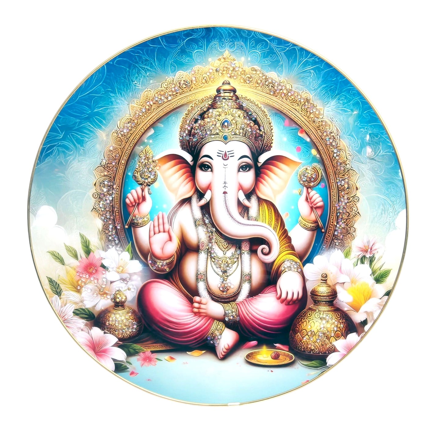 SHREE GANESH JI  Photo with Frame , The Art of Bahulprema ,  ( Stone Work Photo Frame ). Art of Luxury   SIZE - 40.64 X 40.64 CM