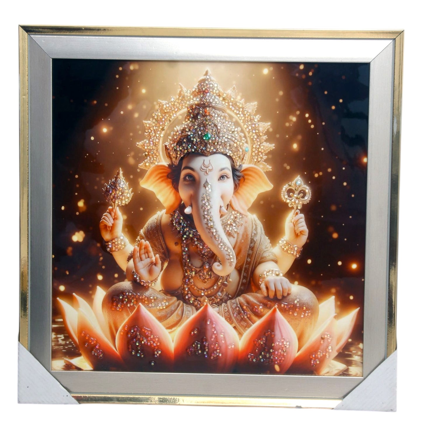 Shree Ganesh ji Photo with Frame , The Art of Bahulprema , ( Stone Work Photo Frame ). Art of Luxury SIZE - 40.64x40.64 CM