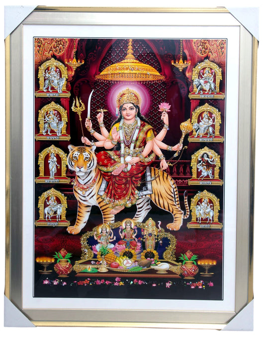 Maa Durga Photo with Frame , The Art of Bahulprema , ( Stone Work Photo Frame ). Art of Luxury SIZE - 66.04 x 51.0 CM (Copy) (Copy)