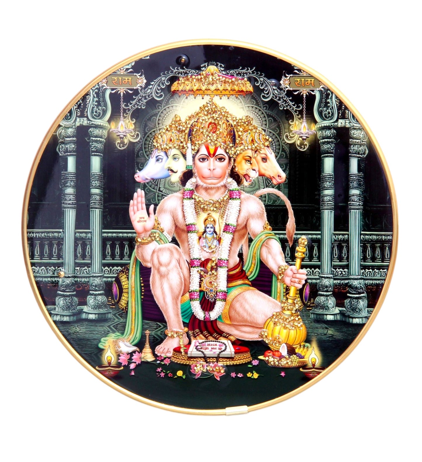 LORD PANCHMUKHI HANUMAN Photo with Frame , The Art of Bahulprema ,  ( Stone Work Photo Frame ). Art of Luxury   SIZE - 40.64 X 40.64 CM