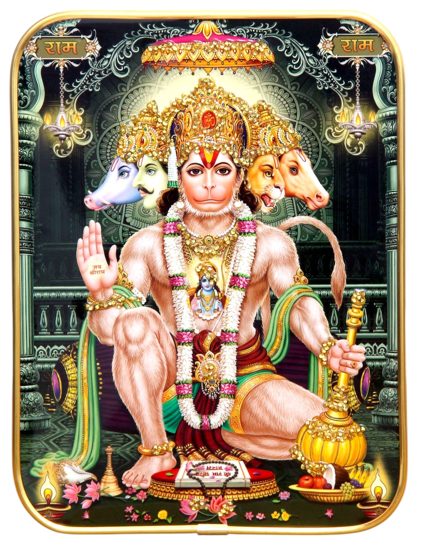 Panchmukhi Shree HANUMAN JI ,  ( Stone Work Photo Frame ). Art of Luxury   SIZE - 66.04 x 50.8 CM