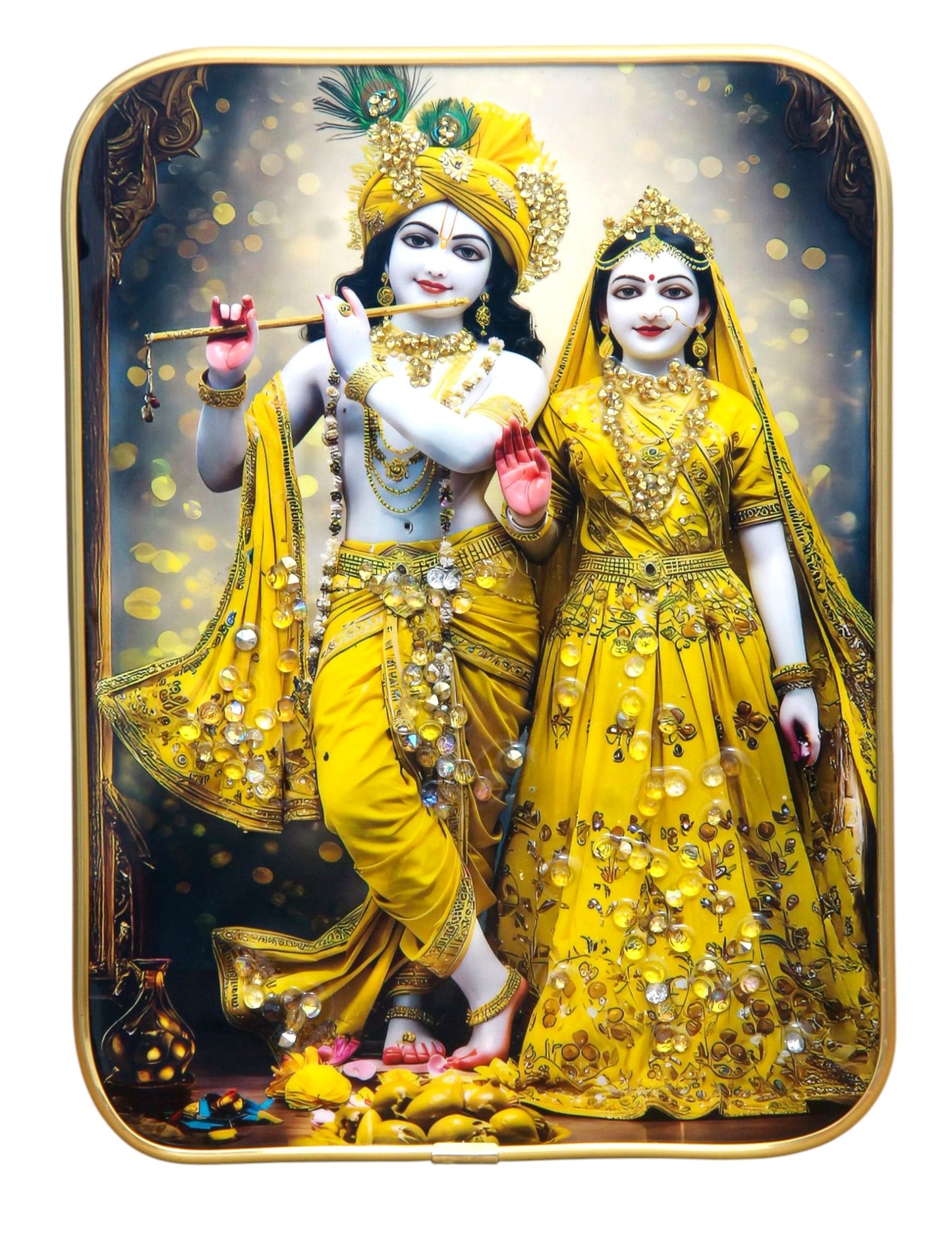 SHREE RADHE KRISHANA Photo Frame , The Art of Bahulprema ,  ( Stone Work Photo Frame ). Art of Luxury   SIZE - 20.32x15.24 CM