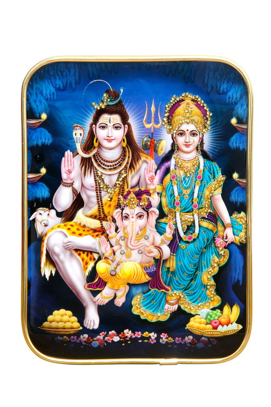 LORD SHIVA FAMILY Photo Frame , The Art of Bahulprema ,  ( Stone Work Photo Frame ). Art of Luxury   SIZE - 20.32x15.24 CM