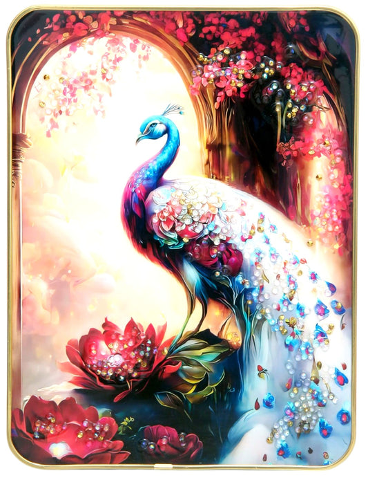 BAHULPREMA FRAME ART, Peacock  ( Stone Work Photo Frame ). Art of Luxury   SIZE - 22.86 x 30.48 CM
