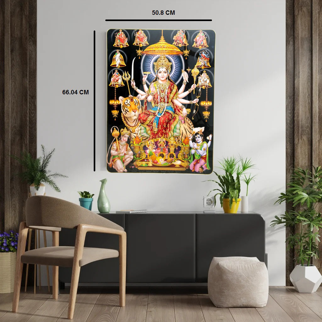 Panchmukhi MAA DURGA JI ,  ( Stone Work Photo Frame ). Art of Luxury   SIZE - 66.04 x 50.8 CM (Copy)