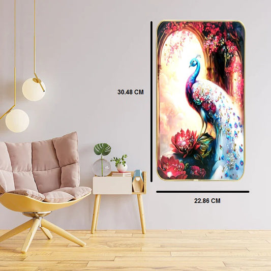 BAHULPREMA FRAME ART, Peacock  ( Stone Work Photo Frame ). Art of Luxury   SIZE - 22.86 x 30.48 CM