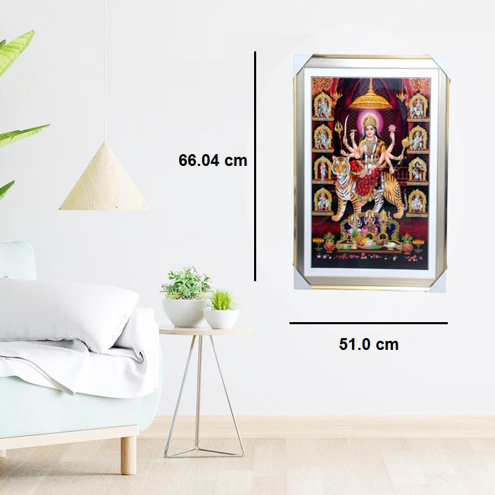 Maa Durga Photo with Frame , The Art of Bahulprema , ( Stone Work Photo Frame ). Art of Luxury SIZE - 66.04 x 51.0 CM (Copy) (Copy)