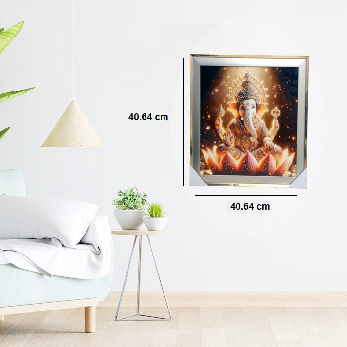 Shree Ganesh ji Photo with Frame , The Art of Bahulprema , ( Stone Work Photo Frame ). Art of Luxury SIZE - 40.64x40.64 CM